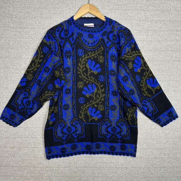VTG Justin Allen‎ Sz M/L Sweater Paisley Blue Fairy Cottagecore 90s Y2K USA Twee - Picture 1 of 8